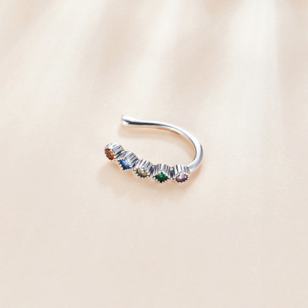 Cercel argint ear cuff pisicuta cu zirconii colorate, peste ureche [3]