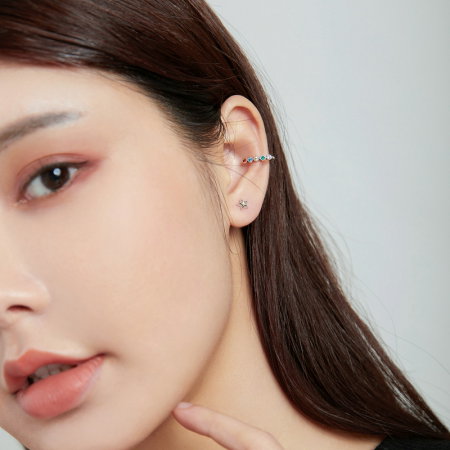 Cercel argint ear cuff pisicuta cu zirconii colorate, peste ureche [2]