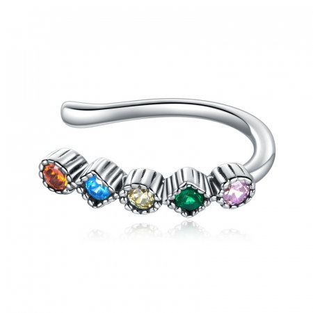 Cercel argint ear cuff pisicuta cu zirconii colorate, peste ureche [0]