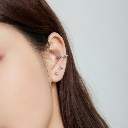 Cercel argint ear cuff pisicuta cu zirconii colorate, peste ureche [5]