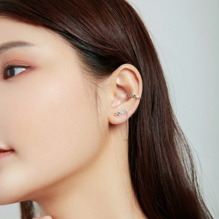 Cercel argint ear cuff pisicuta cu zirconii colorate, peste ureche [6]