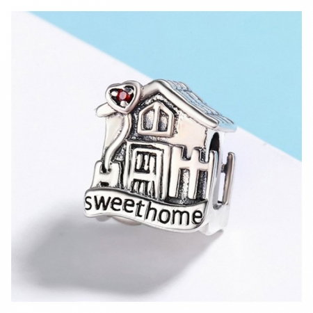 Charm argint 925 casuta Sweet Home cu inimioare rosii PST0107 [3]