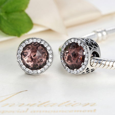 Charm argint 925 cristal maro cu inimioare si zirconii albe - Be in Love PST0025 [3]