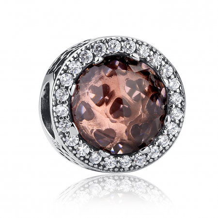 Charm argint 925 cristal maro cu inimioare si zirconii albe - Be in Love PST0025