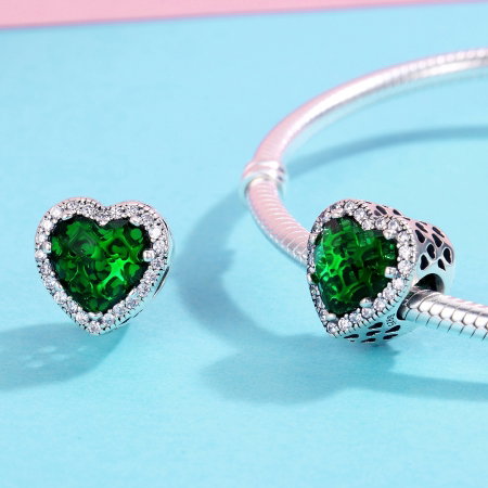 Charm argint 925 cristal verde cu inimioare si zirconii albe - Be in Love PST0100 [4]