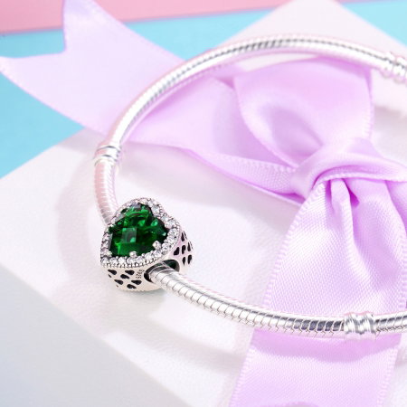 Charm argint 925 cristal verde cu inimioare si zirconii albe - Be in Love PST0100 [2]