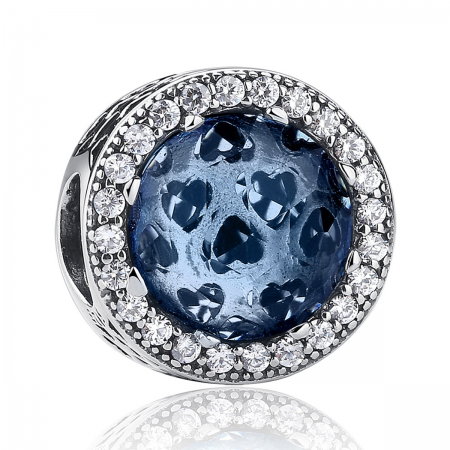 Charm argint 925 cu cristal albastru cu inimioare si zirconii albe - Be in Love PST0047 [0]
