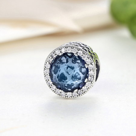 Charm argint 925 cu cristal albastru cu inimioare si zirconii albe - Be in Love PST0047 [2]