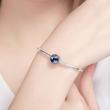 Charm argint 925 cu cristal albastru, floricele si zirconii albe - Be Nature PST0077 [4]