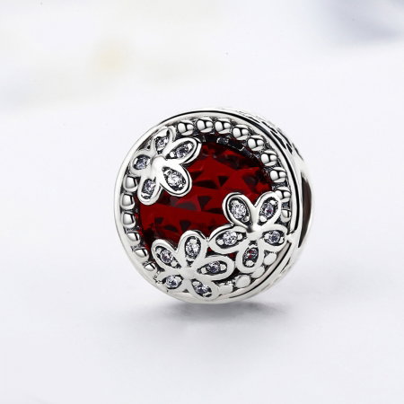 Charm argint 925 cu cristal rosu, floricele si zirconii albe - Be Nature PST0076 [3]