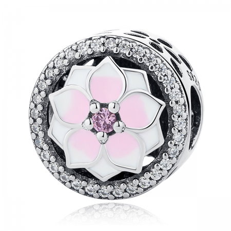 Charm argint 925 cu floare roz si zirconii albe - Be Nature PST0049 [0]