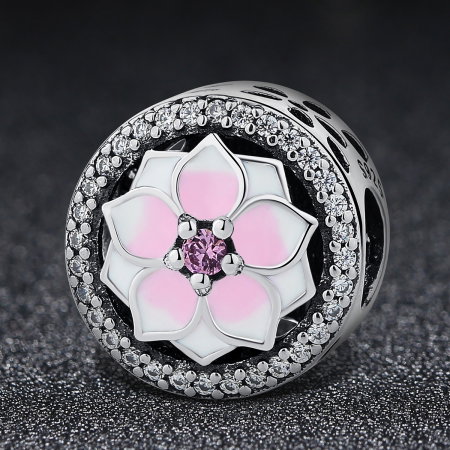 Charm argint 925 cu floare roz si zirconii albe - Be Nature PST0049 [1]