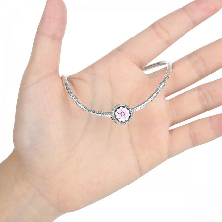 Charm argint 925 cu floare roz si zirconii albe - Be Nature PST0049 [4]