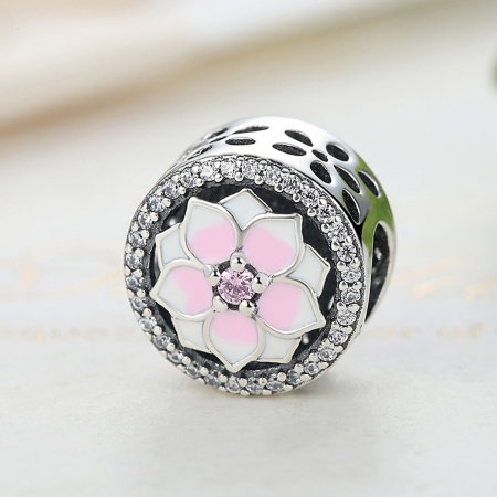 Charm argint 925 cu floare roz si zirconii albe - Be Nature PST0049 [2]