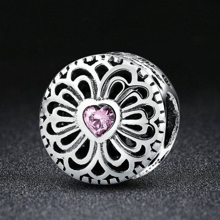 Charm argint 925 cu floare si inima roz - Friendship starts with loving hearts - Be Nature PST0041 [3]