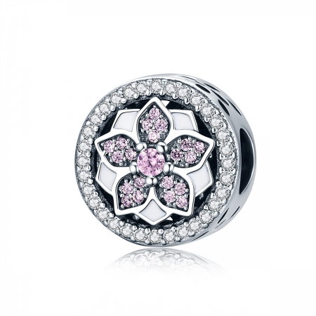 Charm argint 925 cu floare si zirconii albe si roz - Be Nature PST0081 [0]