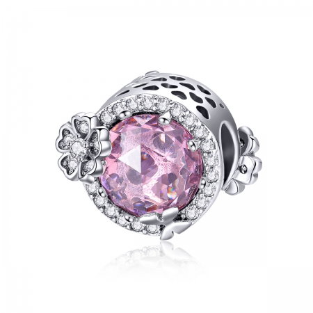Charm argint 925 cu floricele, fluturasi si zirconii albe si roz - Be Nature PST0151 [0]