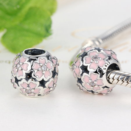 Charm argint 925 cu floricele roz si zirconii albe - Be Nature PST0023 [1]