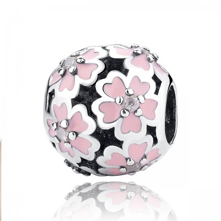 Charm argint 925 cu floricele roz si zirconii albe - Be Nature PST0023 [0]