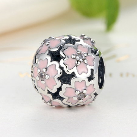 Charm argint 925 cu floricele roz si zirconii albe - Be Nature PST0023 [3]