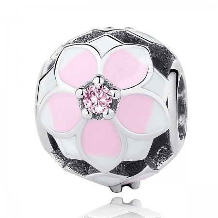 Charm argint 925 cu floricele roz si zirconii albe si roz - Be Nature PST0051 [0]