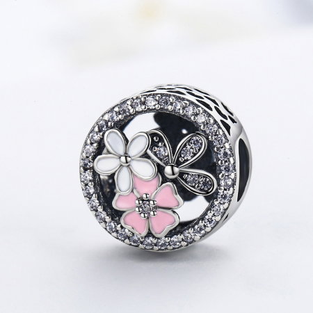 Charm argint 925 cu floricele si zirconii albe - Be Nature PST0080 [3]