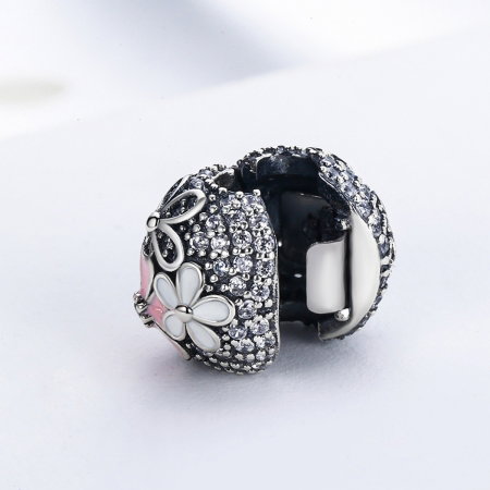 Charm argint 925 cu floricele si zirconii albe (se deschide) - Be Nature PST0079 [4]