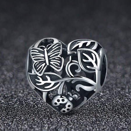 Charm argint 925 cu inimioara cu fluturas, gargarita si frunze - Be in Love PST0082 [2]