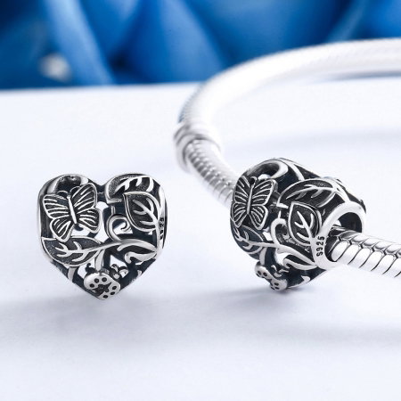 Charm argint 925 cu inimioara cu fluturas, gargarita si frunze - Be in Love PST0082 [1]