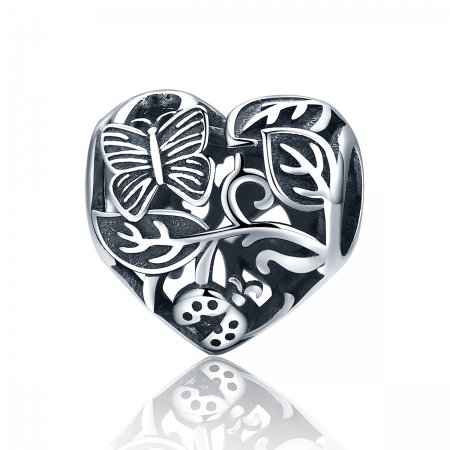 Charm argint 925 cu inimioara cu fluturas, gargarita si frunze - Be in Love PST0082 [0]