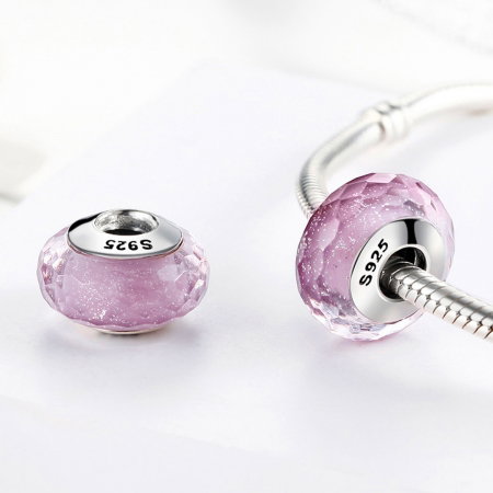 Charm argint 925 cu sticla roz multifatetata - Be Elegant PST0093 [1]