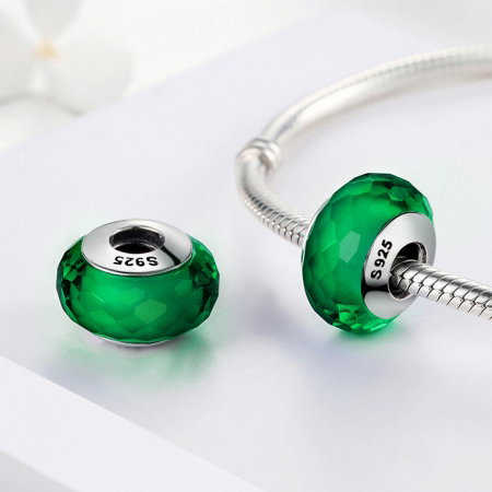 Charm argint 925 cu sticla verde multifatetata - Be Elegant PST0098 [1]