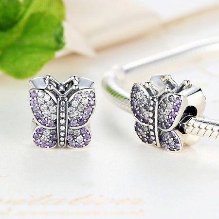 Charm argint 925 fluture cu zirconii albe si mov - Be Nature PST0013 [1]