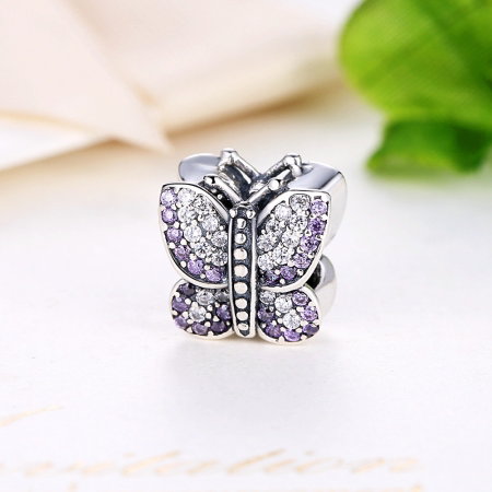 Charm argint 925 fluture cu zirconii albe si mov - Be Nature PST0013 [2]