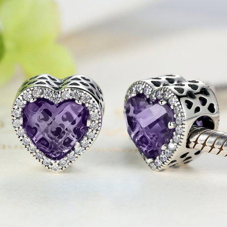 Charm argint 925 inimioara cu cristal mov si zirconii albe - Be in Love PST0046 [3]