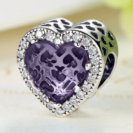Charm argint 925 inimioara cu cristal mov si zirconii albe - Be in Love PST0046 [2]