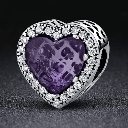 Charm argint 925 inimioara cu cristal mov si zirconii albe - Be in Love PST0046 [1]