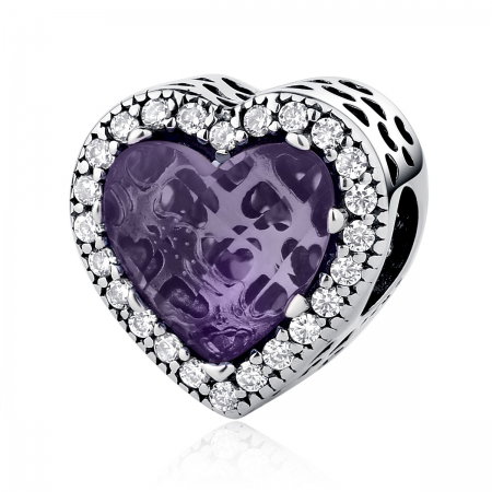 Charm argint 925 inimioara cu cristal mov si zirconii albe - Be in Love PST0046 [0]