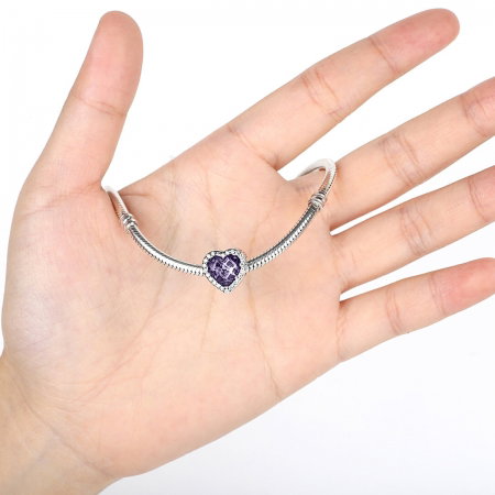 Charm argint 925 inimioara cu cristal mov si zirconii albe - Be in Love PST0046 [4]