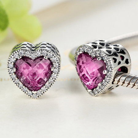 Charm argint 925 inimioara cu cristal roz si zirconii albe - Be in Love PST0044 [2]