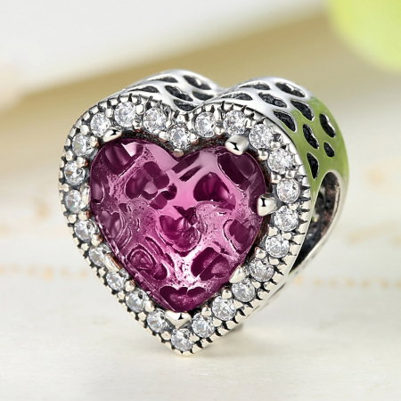 Charm argint 925 inimioara cu cristal roz si zirconii albe - Be in Love PST0044 [3]