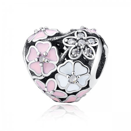 Charm argint 925 inimioara cu flori si zirconii - Be in Love PST0036 [0]