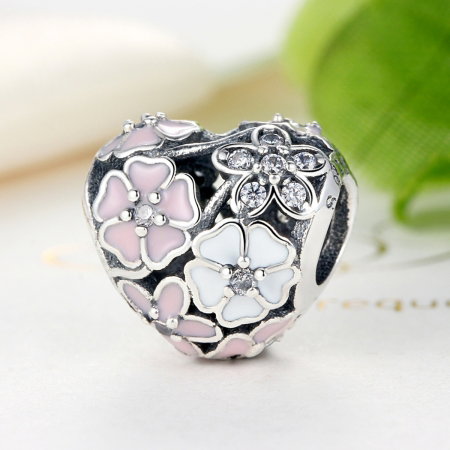Charm argint 925 inimioara cu flori si zirconii - Be in Love PST0036 [3]