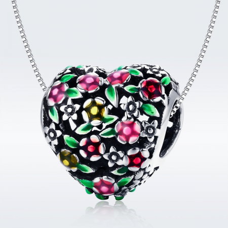 Charm argint 925 inimioara cu floricele colorate - Be in Love PST0128 [8]