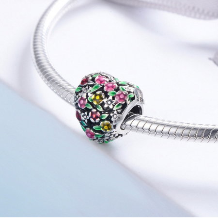 Charm argint 925 inimioara cu floricele colorate - Be in Love PST0128 [4]