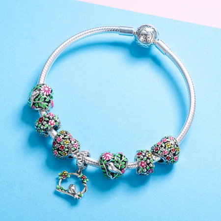 Charm argint 925 inimioara cu floricele colorate - Be in Love PST0128 [1]