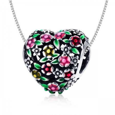 Charm argint 925 inimioara cu floricele colorate - Be in Love PST0128 [7]