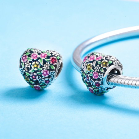 Charm argint 925 inimioara cu floricele colorate - Be in Love PST0128 [5]