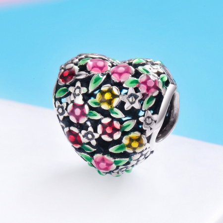 Charm argint 925 inimioara cu floricele colorate - Be in Love PST0128 [3]