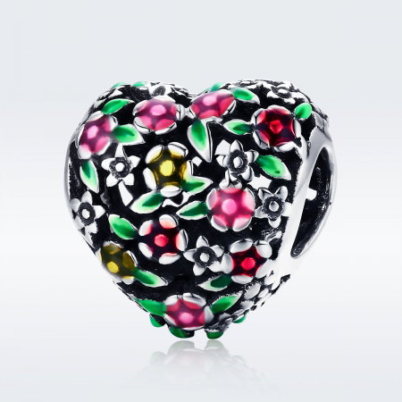 Charm argint 925 inimioara cu floricele colorate - Be in Love PST0128 [2]